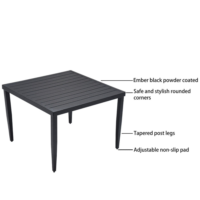 Outdoor Patio Square Dining Table With Tapered Feet & Umbrella Hole - Ember Black