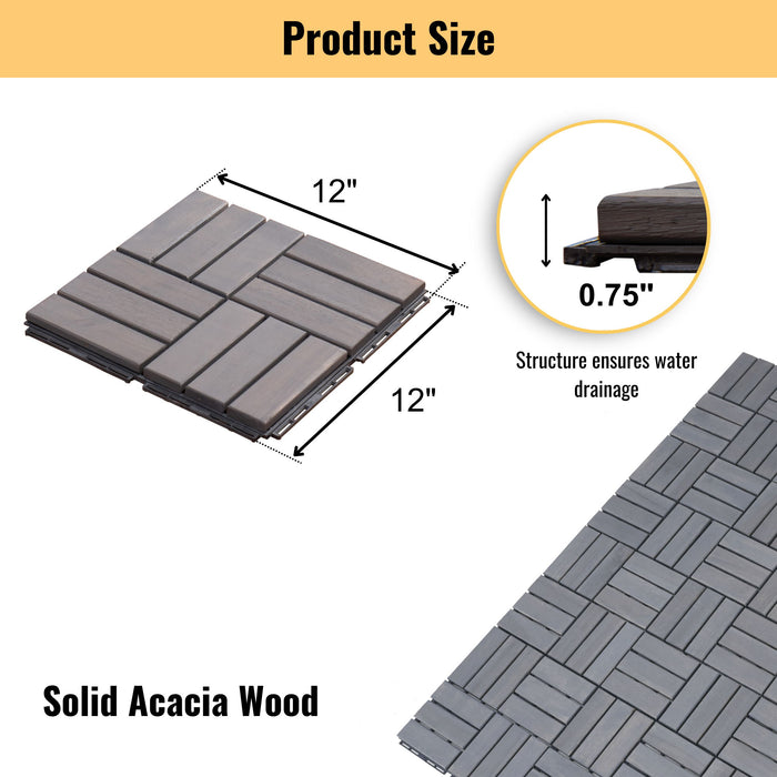 Interlocking Deck Tiles Checker Pattern, Square Acacia Hardwood Outdoor Flooring For Patio, Bancony, Pool Side