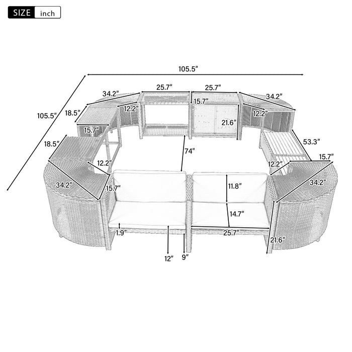 Spa Surround Spa Frame Quadrilateral Outdoor Rattan Sectional Sofa Set With Mini Sofa, Wooden Seats And Storage Spaces