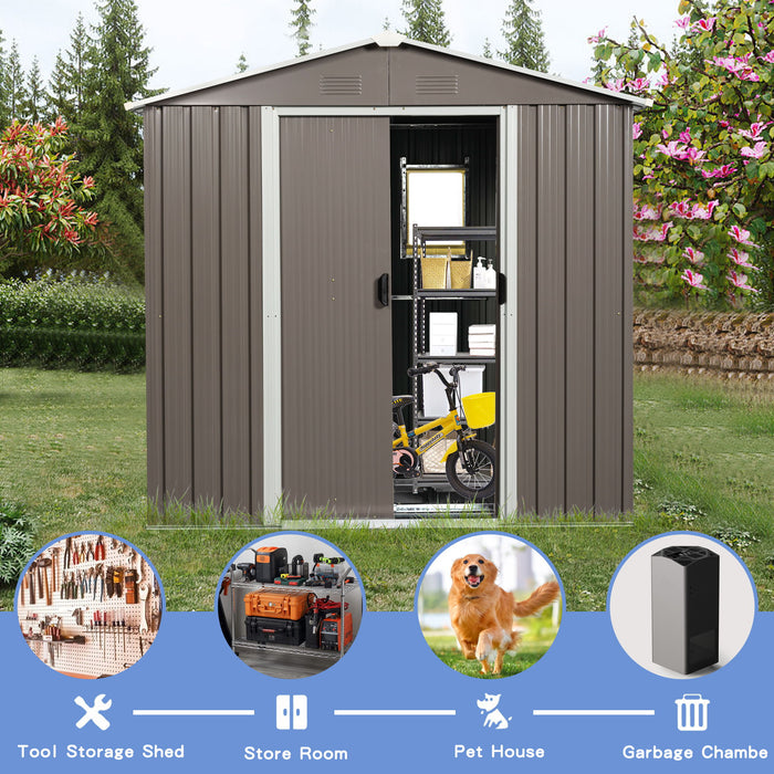 8Ft x 4Ft Outdoor Metal Storage Shed With Window - Gray