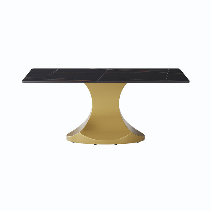 70.84" Modern Artificial Stone Panel Stainless Steel Curved Legs, Can Accommodate 6-8 People - Black / Gold