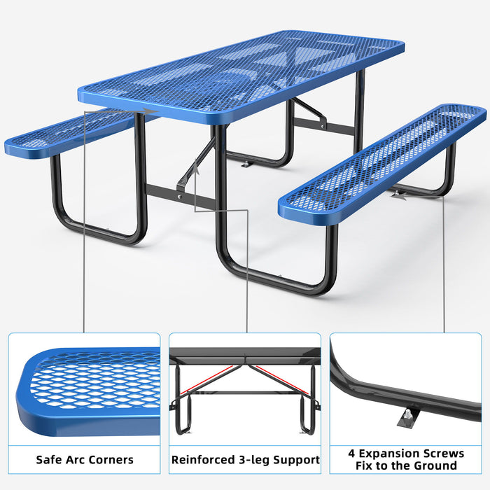 Expanded Rectangular Picnic Metal Table