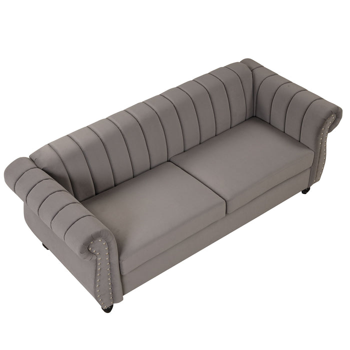 Modern Sofa Dutch Fluff Upholstered Sofa & Solid Wood Legs, Buttoned Tufted Backrest