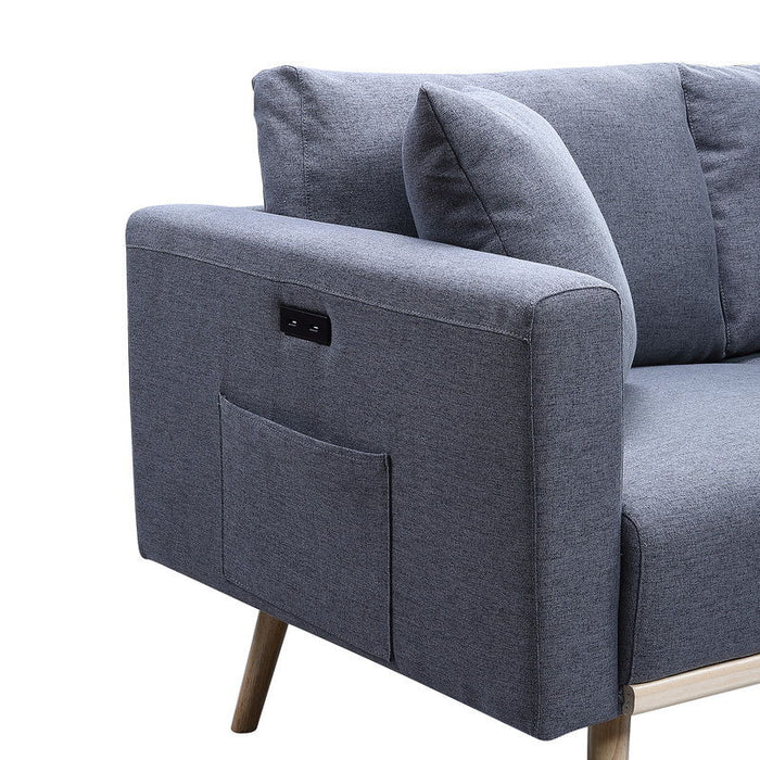 Easton - Linen Fabric Sofa With USB Charging Ports Pockets And Pillows