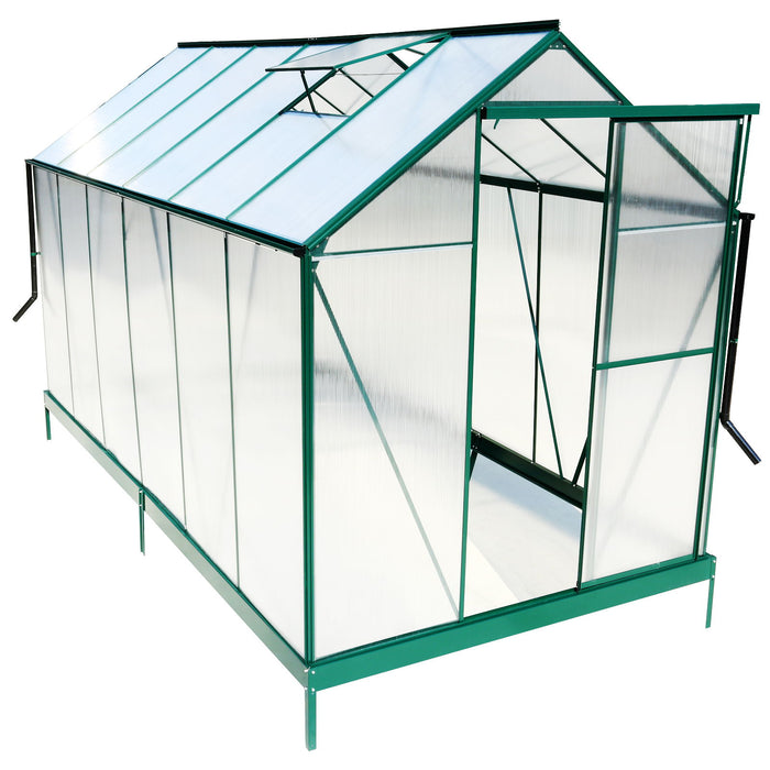 Polycarbonate Greenhouse, Heavy Duty Outdoor Aluminum Walk-In Green House Kit With Rain Gutter, Vent And Door For Backyard Garden