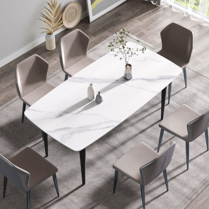 70.87" Modern Artificial Stone Curved Black Metal Leg Dining Table, Can Accommodate 6-8 People - White / Black