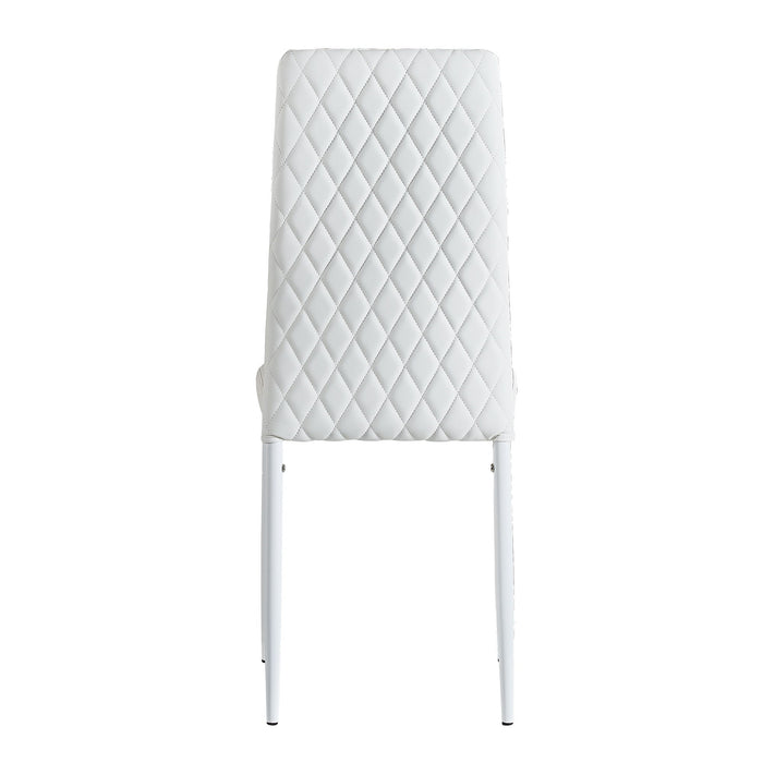 Modern Minimalist Dining Chairs, Fireproof Leather Sprayed, Metal Pipe Diamond Grid Pattern