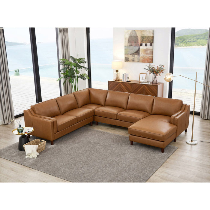 Bella - Leather Right Chaise Sectional - Brown