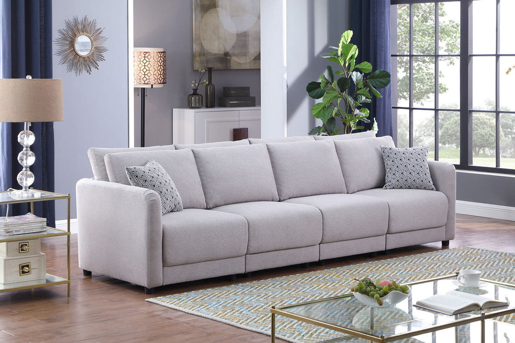 Penelope - Linen Fabric 4-Seater Sofa With Pillows - Light Gray