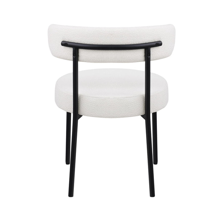 Dining Chairs (Set of 2) Round Upholstered Boucle Dining Room Chairs Mid-Century Modern Kitchen Chairs Curved Backrest Chairs For Dining Room Metal Legs - White / Black