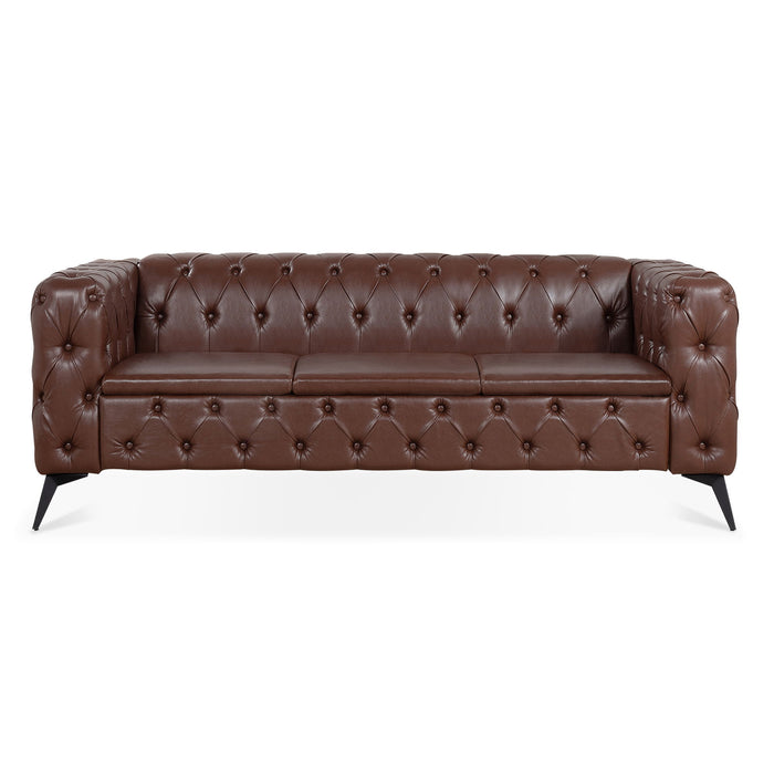 84.06" Width Traditional Square Arm Removable Cushion 3 Seater Sofa - Dark Brown