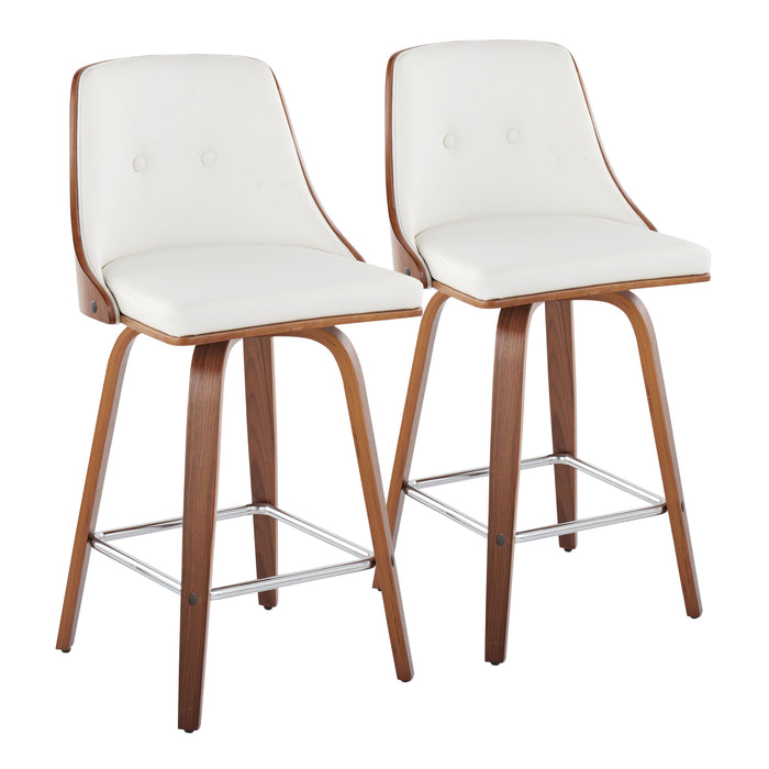 Gianna - Mid Century Modern Fixed Height Counter Stool With Swivel With Square Footrest (Set of 2)