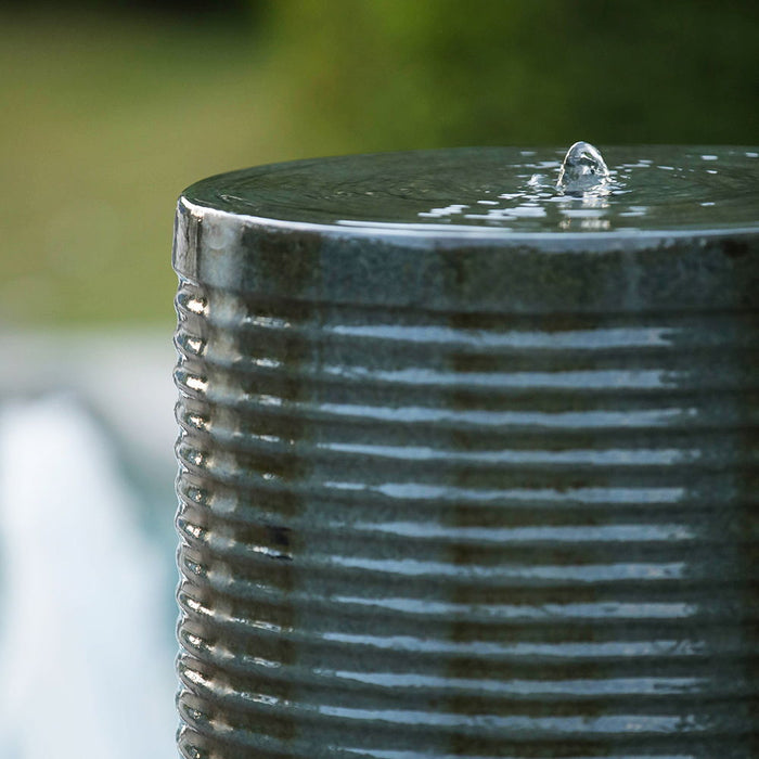 Tall Large Round Ribbed Tower Water Fountain, Verge Bronze, Cement Outdoor Bird Feeder / Bath Fountain