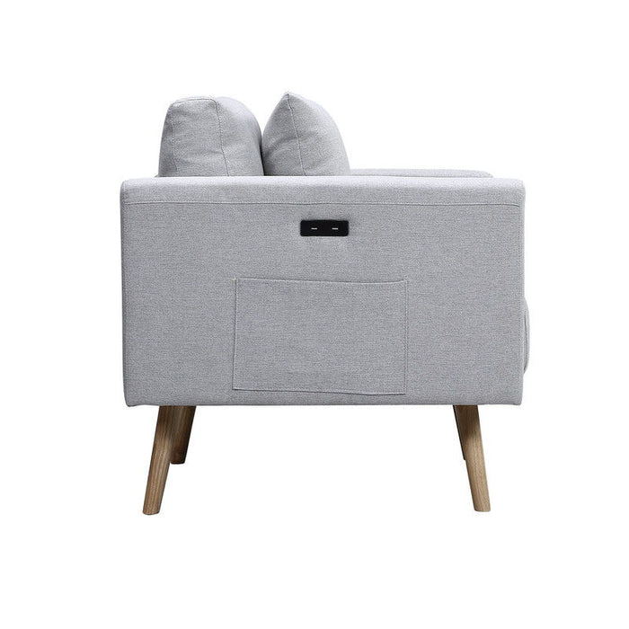 Easton - Linen Fabric Chair With USB Charging Ports Pockets And Pillows