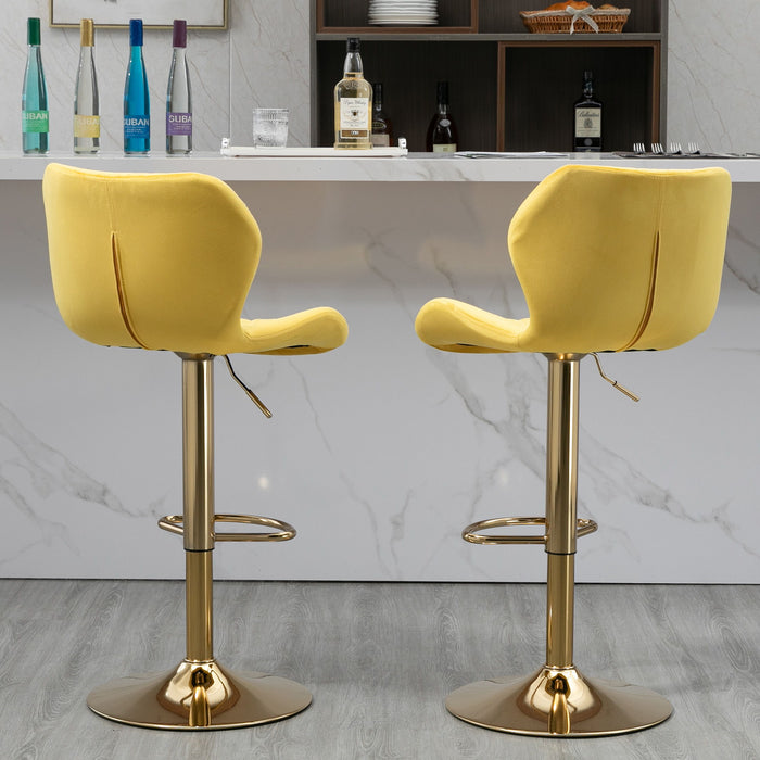 Velvet Adjustable Swivel Bar Stools (Set of 2) Modern Counter Height Barstools With Golden Color Base