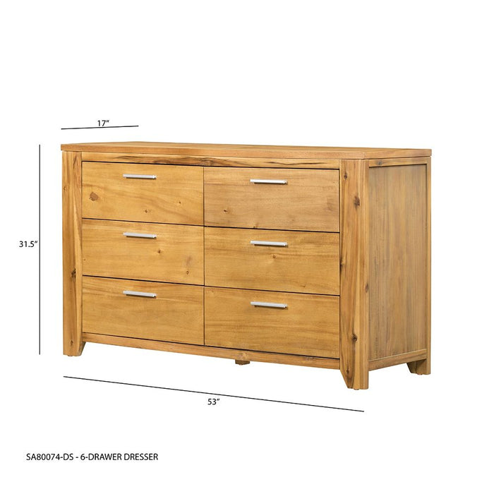 6 Drawer Dresser - Natural Brown