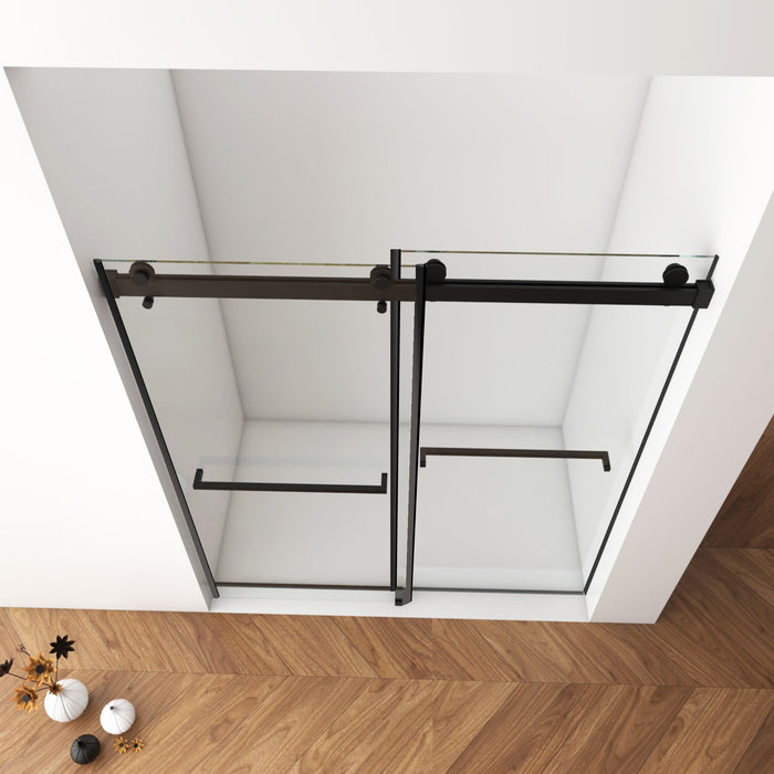 Frameless Shower Door, Double Sliding Shower Door, Clear Tempered Glass Shower Enclosure With Square Rail, Double Side Easy Clean Coat, Finished With Buffer