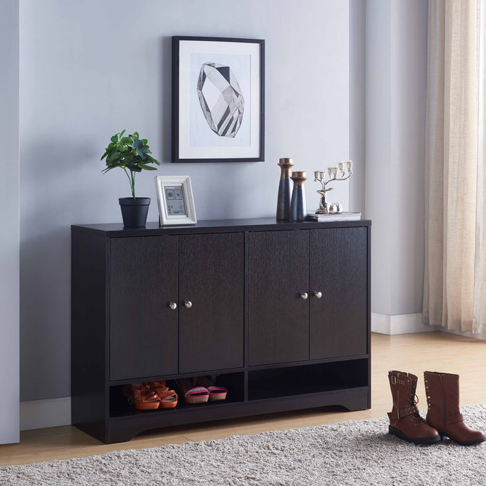 Organizing Shoe Storage Cabinet With Two Sets Of Doors Three Shelves On Each Side - Red Cocoa