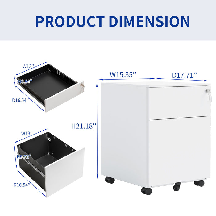 2 Drawer Mobile File Cabinet With Lock Steel File Cabinet For Legal / Letter / A4 / F4 Size / Home / Office Design