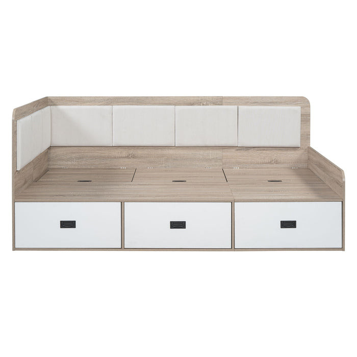 Full Size Daybed With Three Drawers And Three Storage Compartments - Nature / Beige