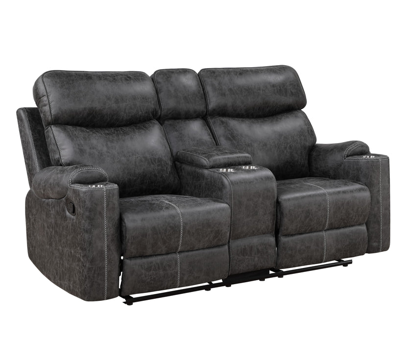 Hirah - Microfiber Manual Recliner Loveseat With Cupholder Function And Built-In USB Port - Dark Gray