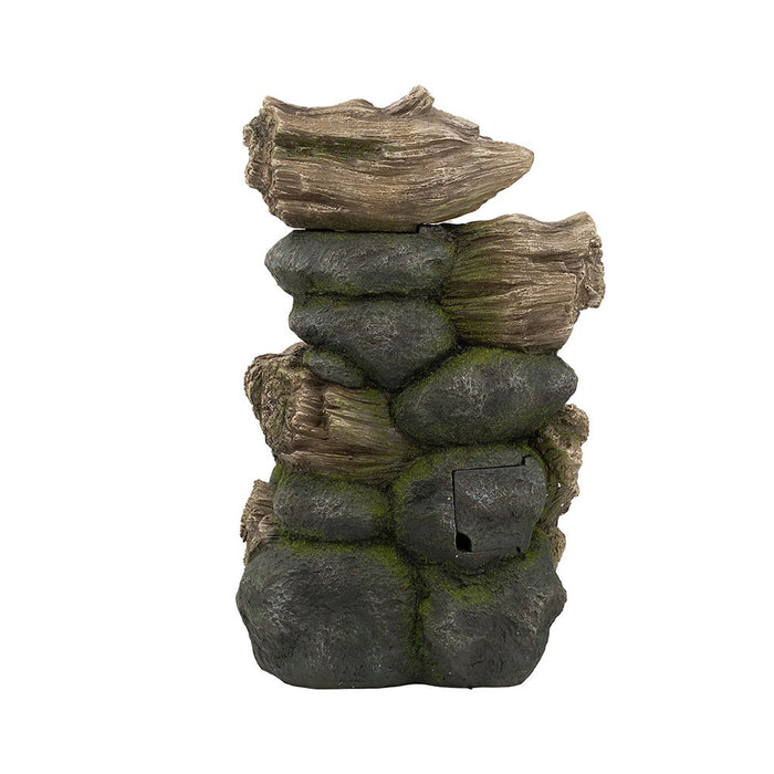 Decorative 5 Tier Wood Rock Inspired Water Fountain With Lights And Pump - Brown