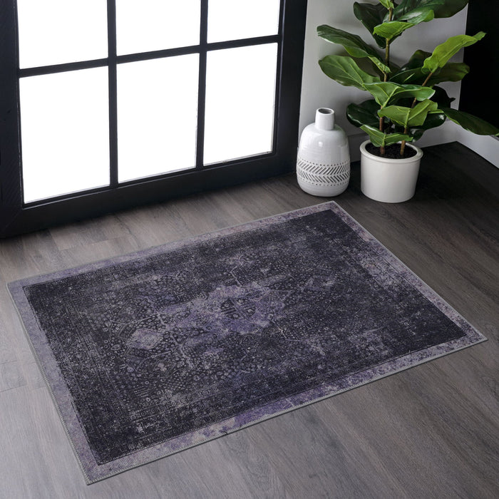 2' x 3' Machine Washable Area Rugs, Low-Pile, Non-Slip, Non-Shedding, Foldable, Kid & Pet Friendly Area Rugs For Living Room, Bedroom, Kitchen, Dining Room Rug, Perfect Gifts - Anthracite