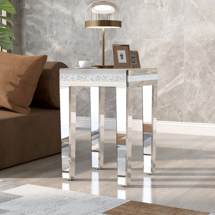 Fashionable Modern Glass MirroredTable With Crystal Design And Adjustable Height Legs