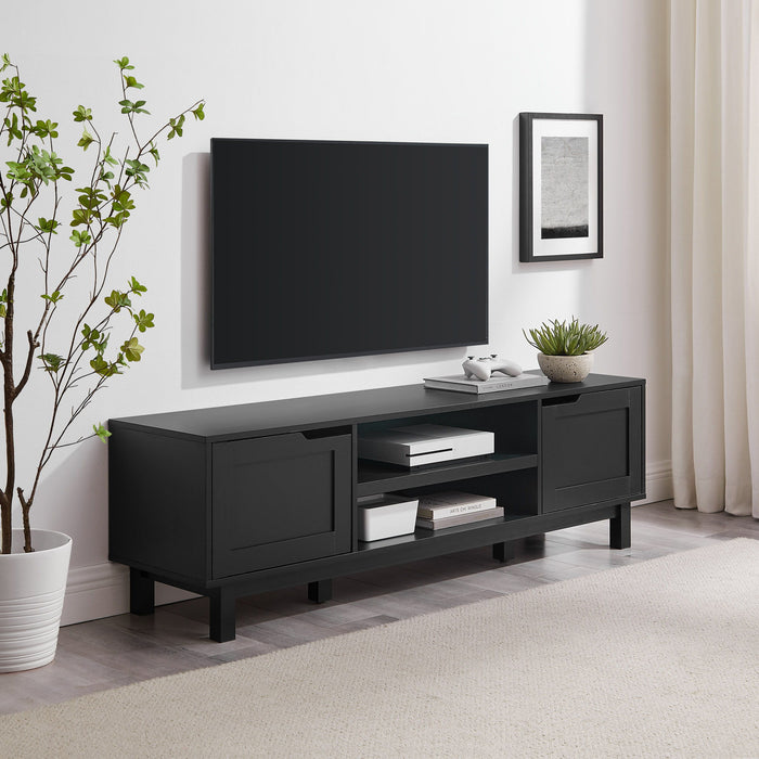 Modern 2 Door Open Storage TV Stand For TVs Up To 65" - Solid Black