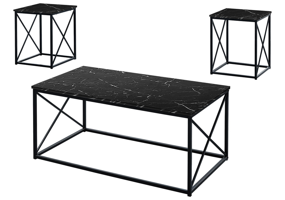 Table Set, Coffee, End, Side, Accent, Living Room, Marble Look Laminate, Contemporary & Modern (Set of 3) - Black