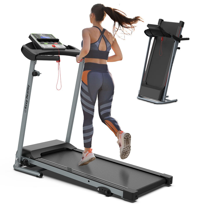 Folding Treadmill With Incline 2.5Hp 12Km / H Electric Treadmill For Home Foldable, Bluetooth Music Cup Holder Heart Rate Sensor Walking Running Machine For Indoor Home Gym Exercise Fitness - Silver Gray