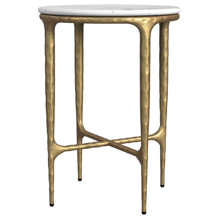 Baldwin - Round Marble Top Side Table - White And Gold