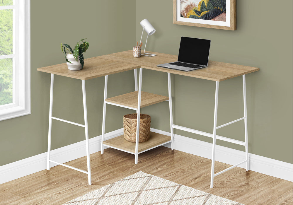 Computer Desk, Home Office, Corner, Storage Shelves, L Shape, Work, Laptop, Contemporary, Modern - Natural