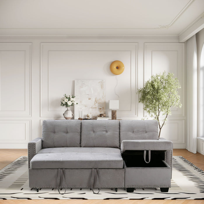 Reversible Sectional Storage Sleeper Sofa Bed, L-Shape 2 Seat Sectional Chaise With Storage, Skin-Feeling Velvet Fabric