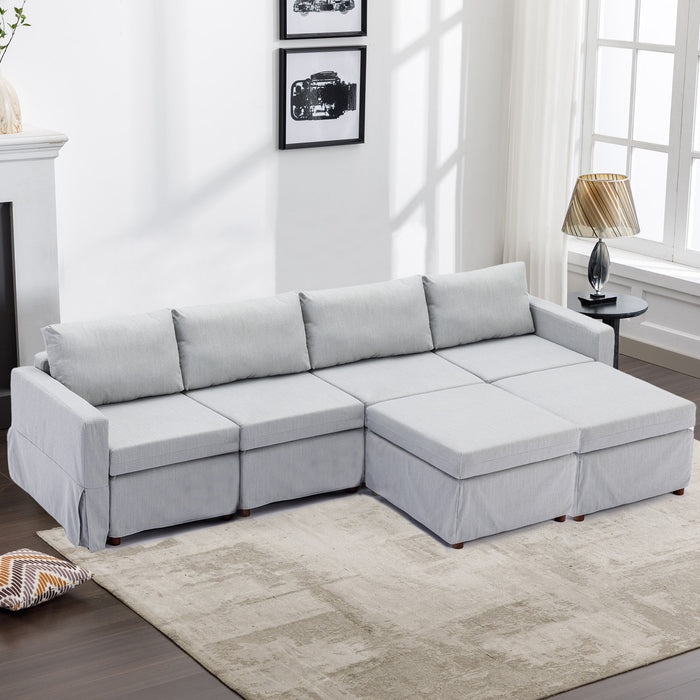 4 Seat Module Sectional Sofa Couch With 2 Ottoman For Living Room, Seat Cushion And Back Cushion Non-Removable And Non-Washable