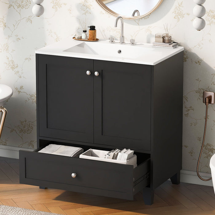 Bathroom Vanity Set With Ceramic Sink And Ample Storage Space Ideal For Small Bathrooms