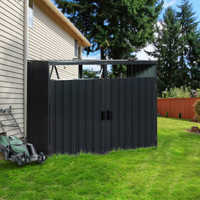 Garbage Bin Shed Stores 2 Trash Cans Metal Outdoor Bin Shed For Garbage Storage, Stainless Galvanized Steel, Bin Shed For Garden Yard Lawn