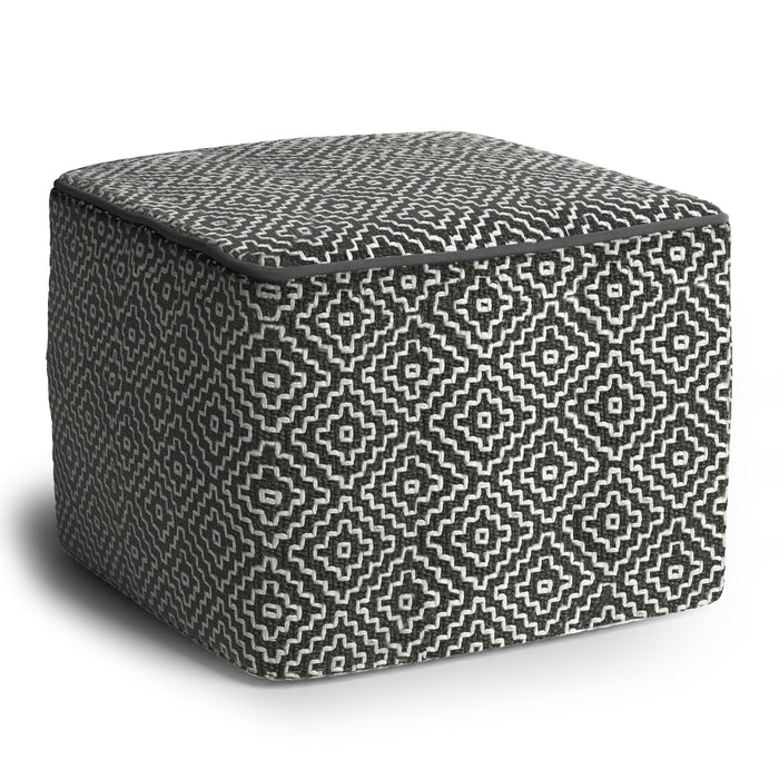 Briella - Square Woven Outdoor / Indoor Pouf - Grey / White