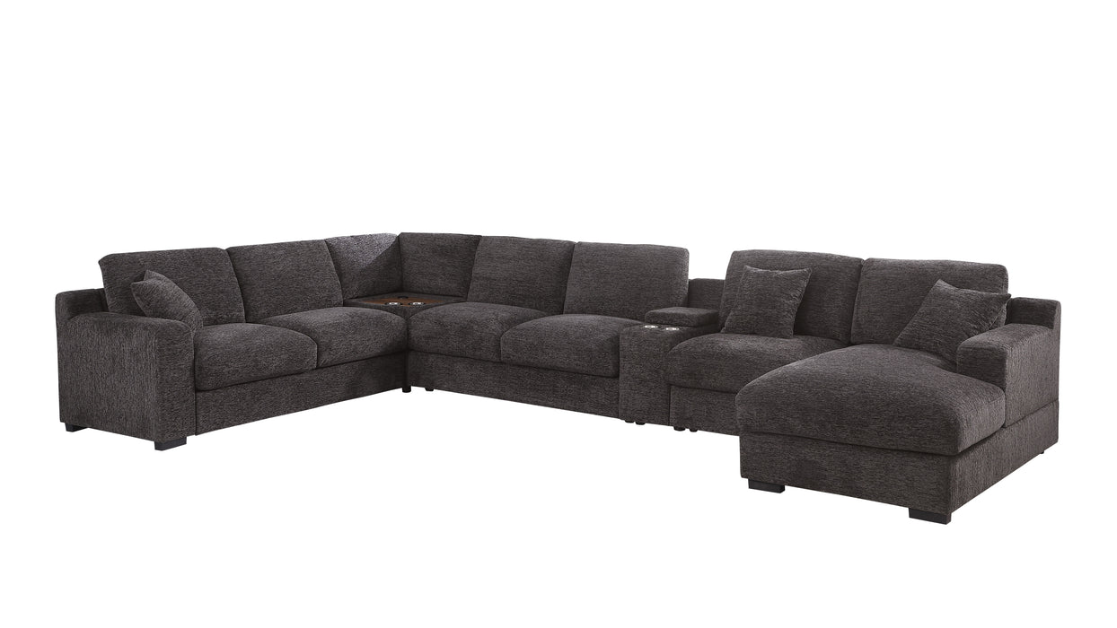 Celine - Chenille Fabric Corner Sectional Sofa With Right-Facing Chaise, Cupholders, And Charging Ports - Gray