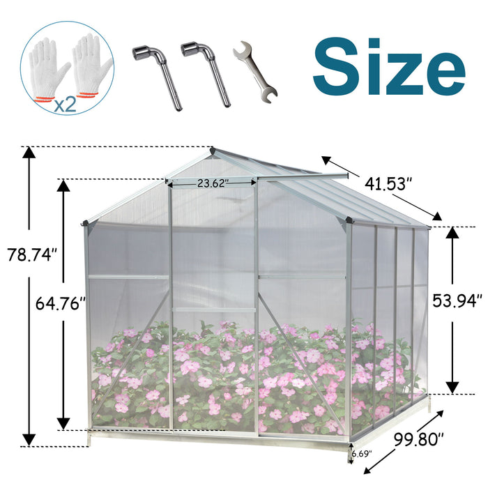 Polycarbonate Greenhouse, Heavy Duty Walk In Plant Garden Greenhouse For Backyard / Outdoor - Silver