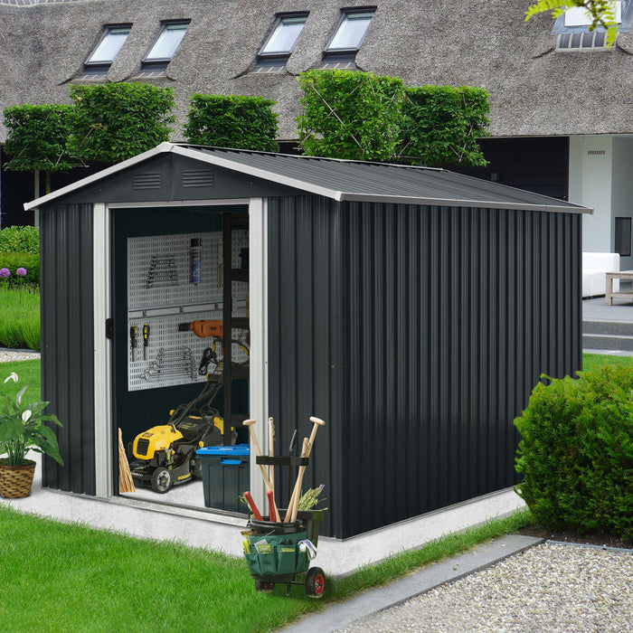 Outdoor Metal Storage Shed & Floor Base - Black