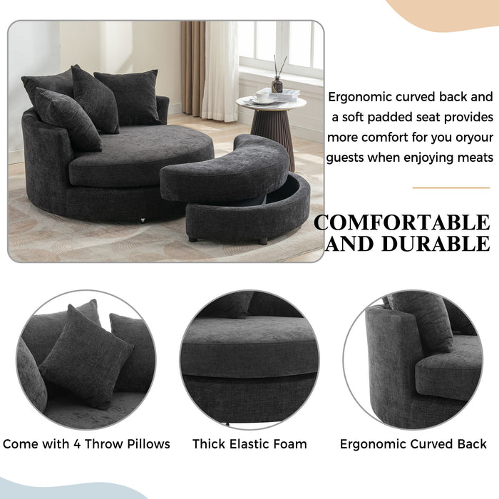 360° Swivel Accent Barrel Chair With Storage Ottoman & 4 Pillows, Modern Chenille Leisure Chair Round Accent For Living Room