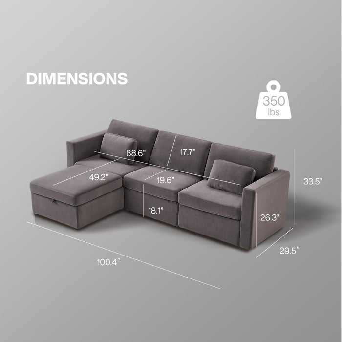 4 Seats Modern U-Shape Sectional Sofa, Oversized Upholstery Chaise Couch With Storage Ottomans For Living Room / Loft / Apartment / Office