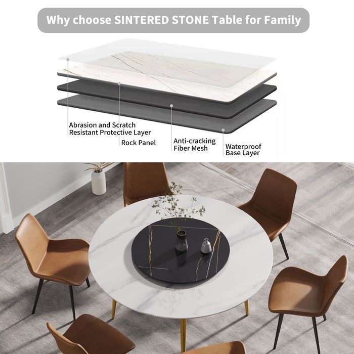 Modern Artificial Stone Round Dining Table, Can Accommodate 6 People Artificial Stone Turntable