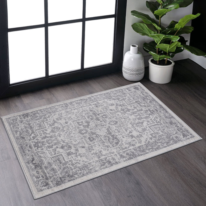 Marfi - 2' x 3' Oriental Non-Shedding Living Room Bedroom Dining Home Office Stylish And Stain Resistant Area Rug - Silver