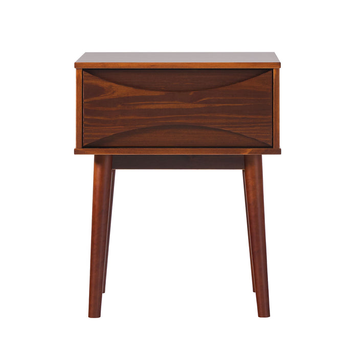 Mid-Century Modern 1 Drawer Solid Wood Nightstand - Walnut