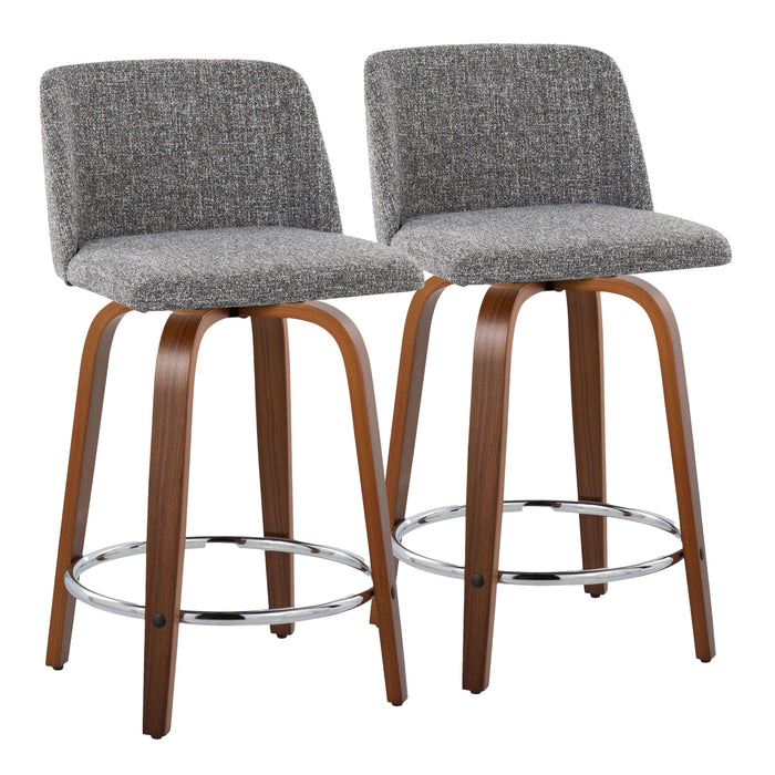 Toriano - Mid Century Modern Fixed Height Counter Stool With Swivel With Round Footrest (Set of 2)