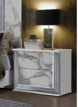 Moon - Marble Nightstand With LED - White