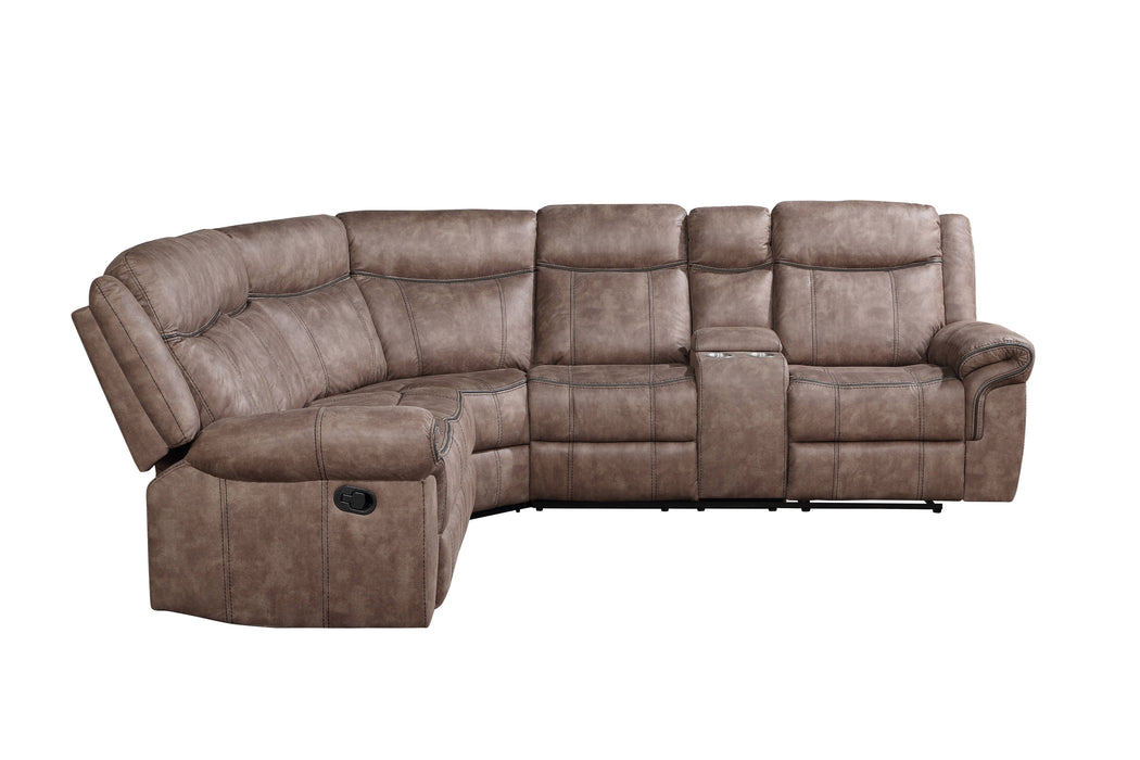 Dollum - Two Tone Nubuck Manual Recliner Sectional Sofa With USB Port Cupholder Console