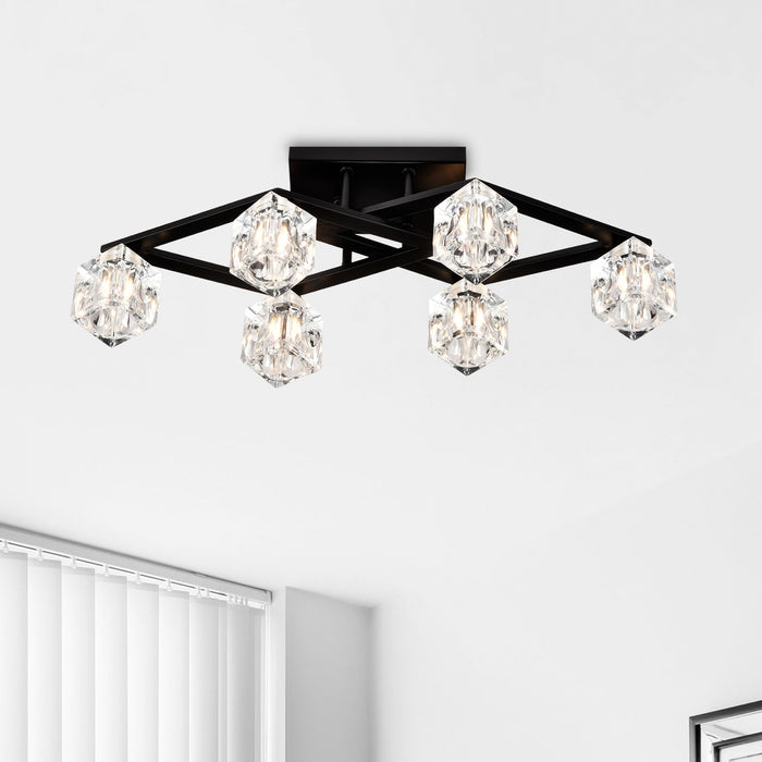 6 Light Crystal Ceiling Light For Dining Room, Modern Ceiling Lamp With Light Fixture For Farmhouse Entryway Living Room (6*G9 Bulbs Included) - Matte Black